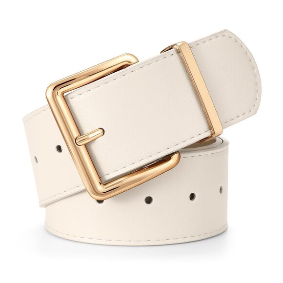 Women Wide Belt For Dresses Thick Leather Belt With Big Gold Buckle 2458